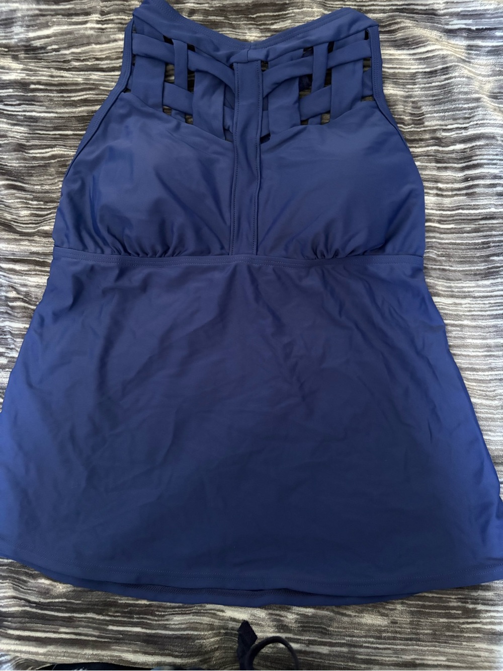 Sunsets Navy Blue Lattice Halter Tankini Top